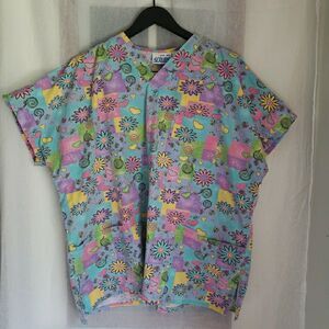 JIJ Scrubs Scrub Top Scrubs Floral Heart Colorful Medical Vet Dental Women's 2XL